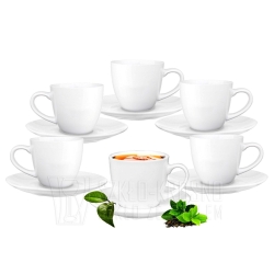 Ceramiczne FILIŻANKI 200 ml ze spodkami ⌀ 15 cm do kawy herbaty | BRUNO | komplet 6 szt. (12 elementów)