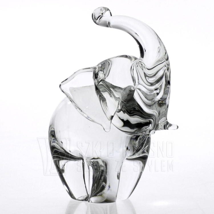 Figurka szklana - słoń z uniesioną trąbą 17cm