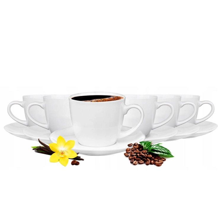 Ceramiczne FILIŻANKI 200 ml ze spodkami ⌀ 15 cm do kawy herbaty | BRUNO | komplet 6 szt. (12 elementów)