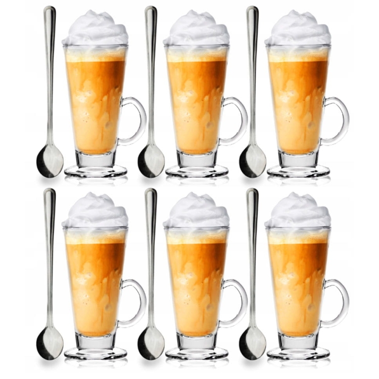 Komplet szklanek do kawy, latte 250 ml + łyżeczki GRATIS
