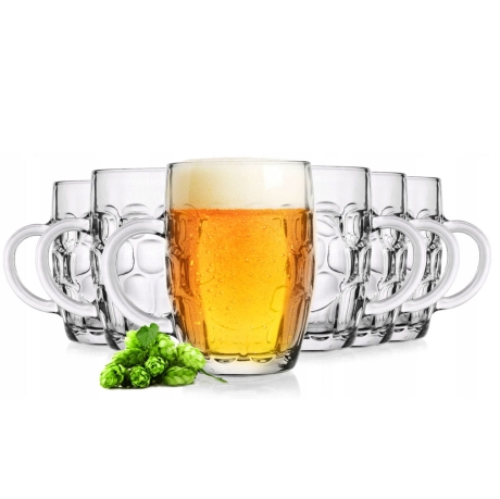 Przejdź do produktu Duże solidne klasyczne szklane kufle z rączką do piwa | 500 / 700 ml | PLASTER MIODU | 6 szt