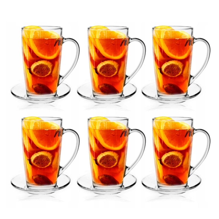 Szklanki kubki z uchem do kawy herbaty ALEX 400ml + SPODKI