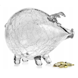 MEGA duża szklana skarbonka ŚWINKA "Crackle"