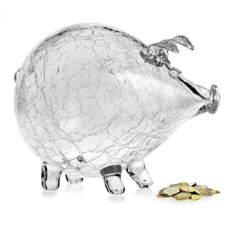 MEGA duża szklana skarbonka ŚWINKA "Crackle"