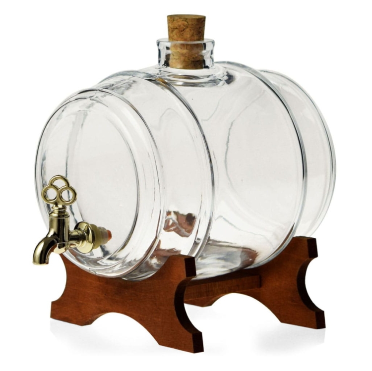 Szklana beczułka, antałek z kranikiem na bimber 2L Bezbarwna