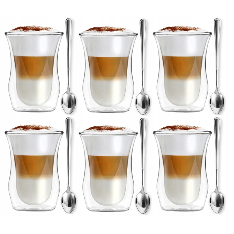 Szklanki termiczne do kawy latte Vialli Design Vita 300ml 6 szt. z łyżeczkami GRATIS