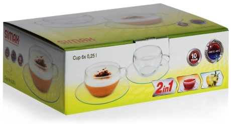 Przejdź do produktu Filiżanki szklane  z podstawką do kawy herbaty SIMAX Cup EVA 250ml