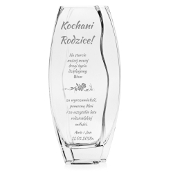 Piękny szklany wazon dekoracyjny 26cm z grawerem, na ślub, podziękowania