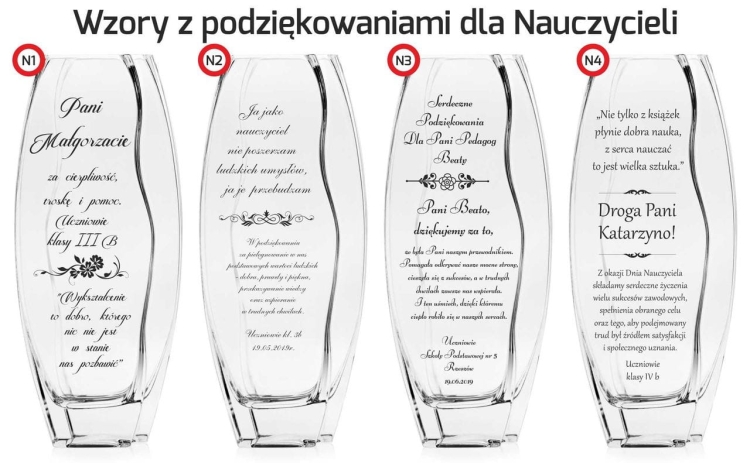 Piękny szklany wazon dekoracyjny 26cm z grawerem, na ślub, podziękowania