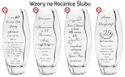 Piękny szklany wazon dekoracyjny 26cm z grawerem, na ślub, podziękowania