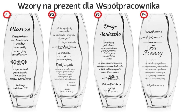 Piękny szklany wazon dekoracyjny 26cm z grawerem, na ślub, podziękowania