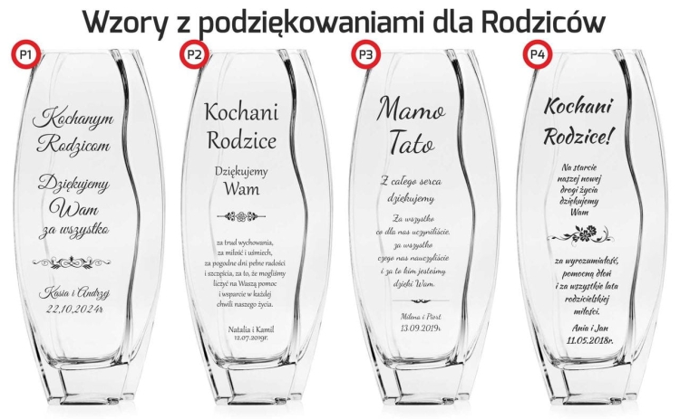 Piękny szklany wazon dekoracyjny 32cm z grawerem, na ślub, podziękowania