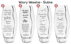 Piękny szklany wazon dekoracyjny 32cm z grawerem, na ślub, podziękowania