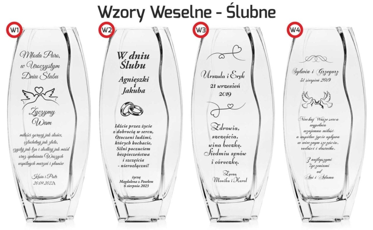 Piękny szklany wazon dekoracyjny 32cm z grawerem, na ślub, podziękowania