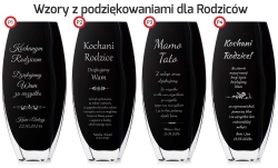 Piękny czarny nowoczesny szklany wazon dekoracyjny 32cm z grawerem, na ślub, podziękowania