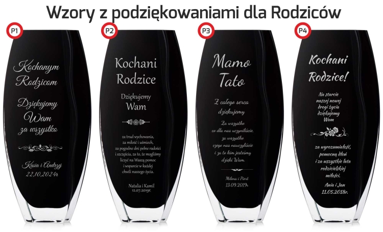 Piękny czarny nowoczesny szklany wazon dekoracyjny 32cm z grawerem, na ślub, podziękowania
