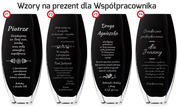 Piękny czarny nowoczesny szklany wazon dekoracyjny 32cm z grawerem, na ślub, podziękowania