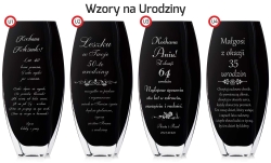 Piękny czarny nowoczesny szklany wazon dekoracyjny 32cm z grawerem, na ślub, podziękowania
