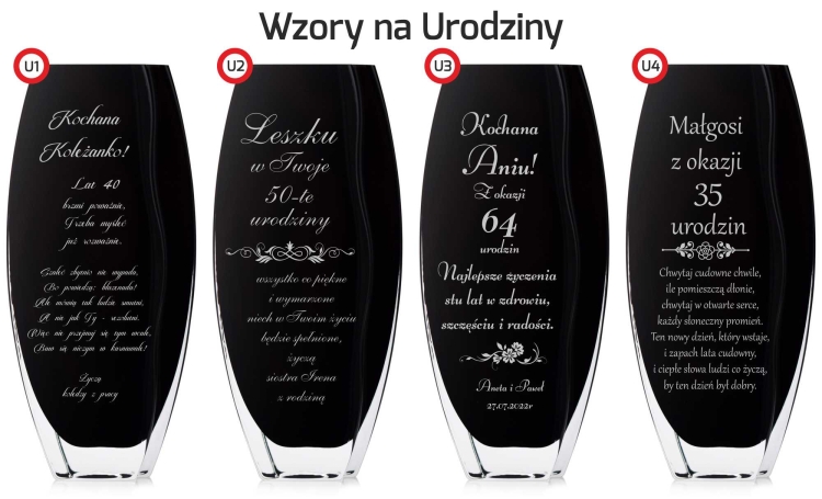 Piękny czarny nowoczesny szklany wazon dekoracyjny 32cm z grawerem, na ślub, podziękowania