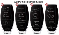 Piękny czarny nowoczesny szklany wazon dekoracyjny 32cm z grawerem, na ślub, podziękowania