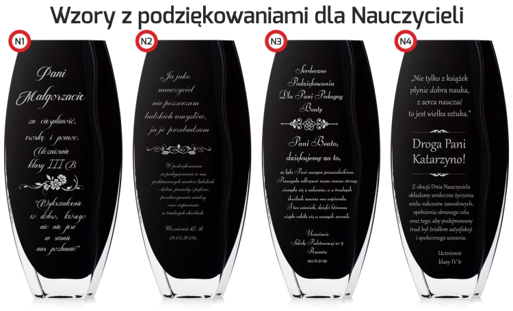 Piękny czarny nowoczesny szklany wazon dekoracyjny 32cm z grawerem, na ślub, podziękowania