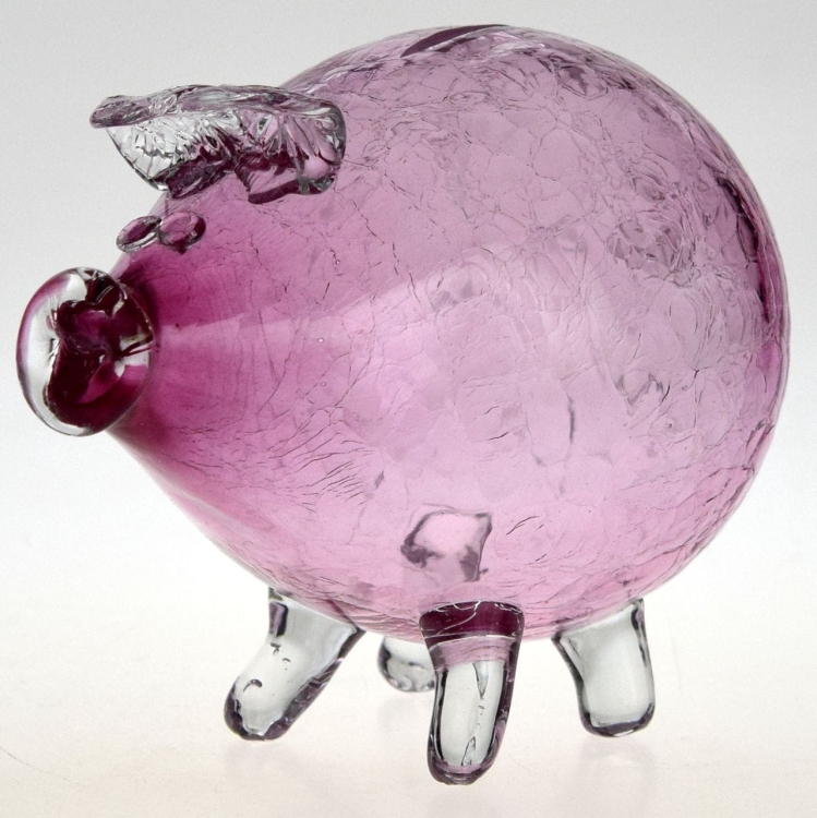 Duża szklana skarbonka ŚWINKA Crackle RÓŻOWA