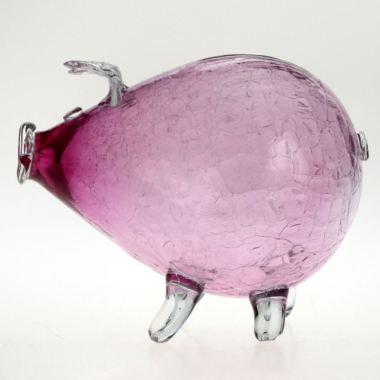 Duża szklana skarbonka ŚWINKA Crackle RÓŻOWA