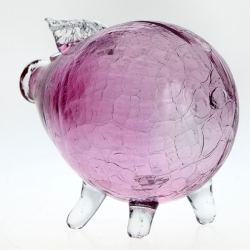 Duża szklana skarbonka ŚWINKA Crackle RÓŻOWA