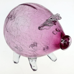 Duża szklana skarbonka ŚWINKA Crackle RÓŻOWA