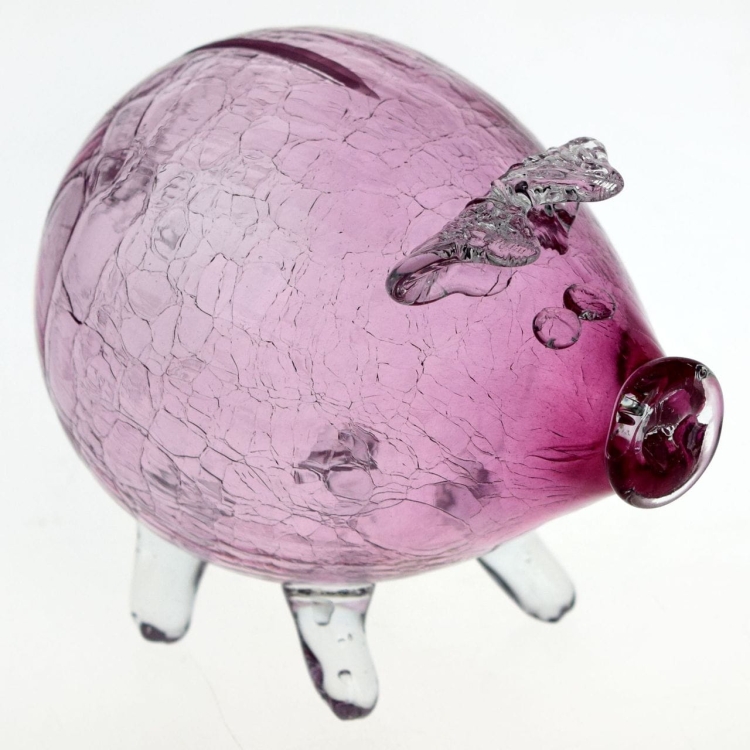 Duża szklana skarbonka ŚWINKA Crackle RÓŻOWA