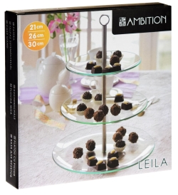 Patera szklana okrągła 3-poziomowa AMBITION Leila 21 , 25, 30 cm