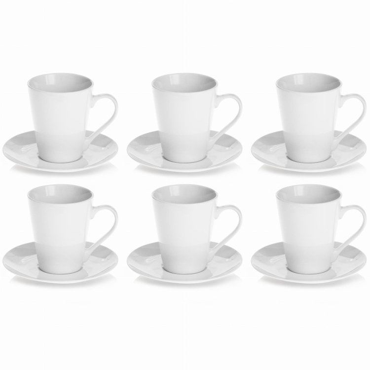 Ceramiczne KUBKI 250 ml ze spodkami ⌀ 15 cm do kawy herbaty | MAJA | komplet 6 szt. (12 elementów)