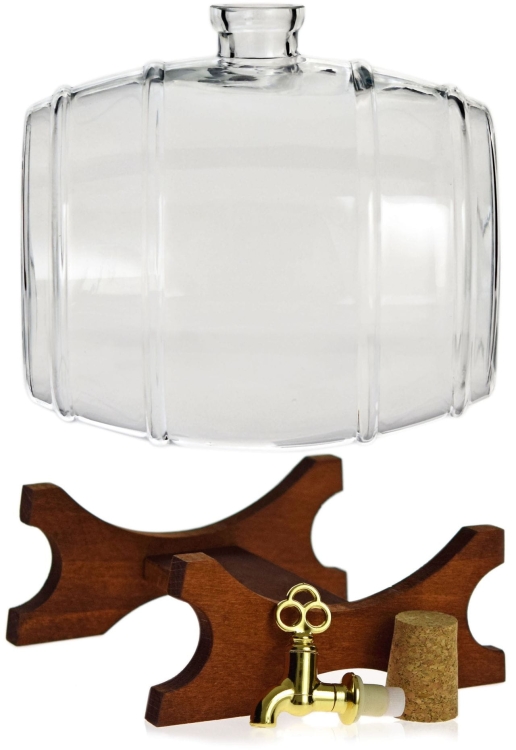 Szklana bezbarwna beczka - antałek 2L z kranikiem i grawerem indywidualnym TWÓJ NAPIS