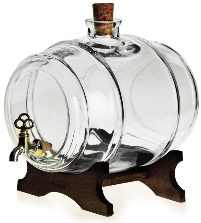 Szklana beczułka, antałek z kranikiem na bimber 4L Bezbarwna