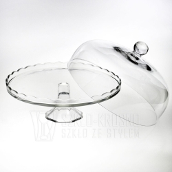 Szklana patera na nodze z kloszem JASŁO Sweet Line ⌀ 32 cm