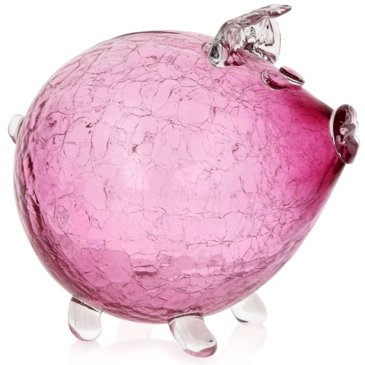 Duża szklana skarbonka ŚWINKA Crackle RÓŻOWA