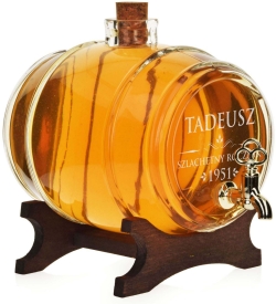 Szklana bezbarwna beczka - antałek 2L z kranikiem i grawerem indywidualnym TWÓJ NAPIS