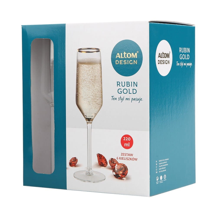 Kieliszki do szampana Rubin Gold złoty pasek 220ml