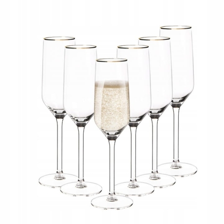 Przejdź do produktu Kieliszki do szampana Rubin Gold złoty pasek 220ml