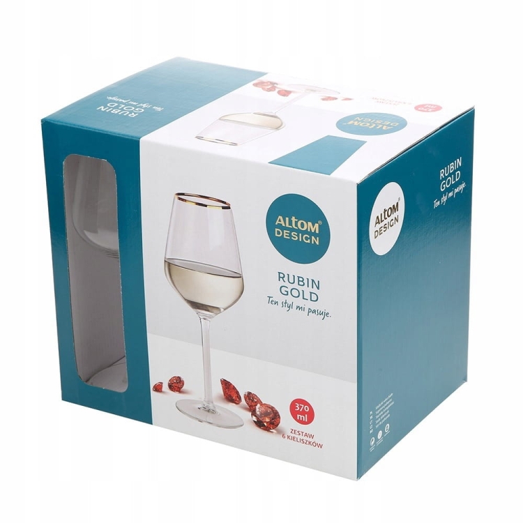 Kieliszki do wina białego Rubin Gold złoty pasek 370ml