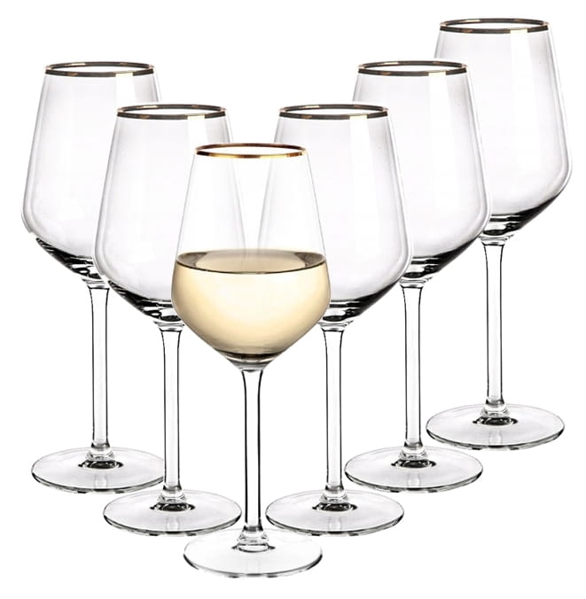 Kieliszki do wina białego Rubin Gold złoty pasek 370ml