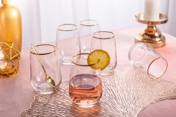 Szklanki do soku wody Rubin Gold złoty pasek 450ml