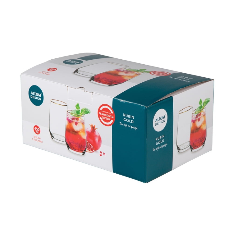 Szklanki do soku wody Rubin Gold złoty pasek 450ml