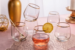 Szklanki do soku wody Rubin Gold złoty pasek 370ml