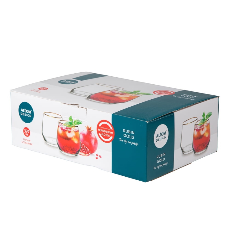Szklanki do soku wody Rubin Gold złoty pasek 370ml