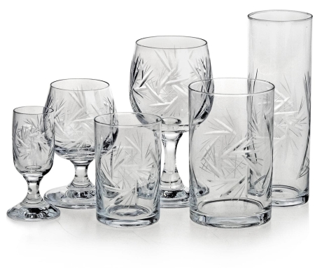 Przejdź do produktu Komplet szkła użytkowego, zdobiony kieliszki + szklanki 36 el. SZLIF Młynek