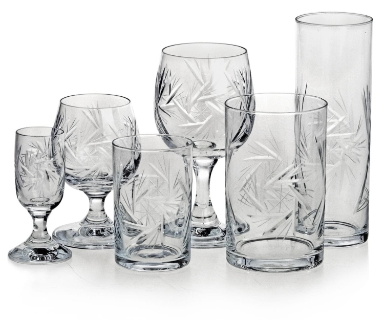 Komplet szkła użytkowego, zdobiony kieliszki + szklanki 36 el. SZLIF Młynek