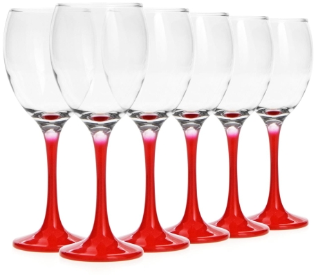 Przejdź do produktu Piękne kieliszki z czerwoną stopką do wina 300ml