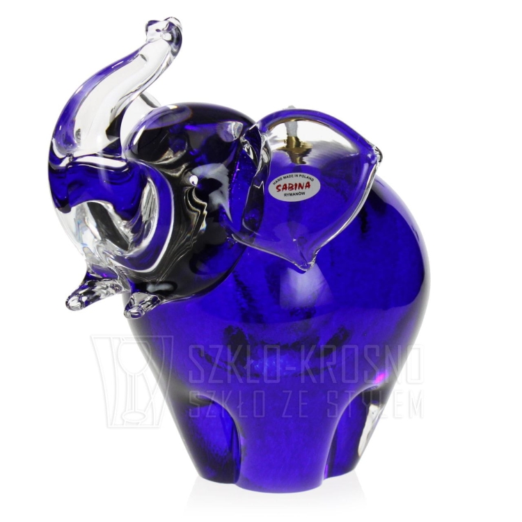 Duża szklana rzeźba ŚWIECZNIK - Słoń z uniesioną trąbą