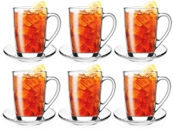 Komplet szklanki do kawy latte herbaty Ala 300ml + 6 spodków